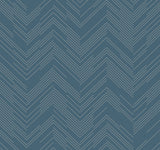 Polished Chevron Blue & Silver Wallpaper with Metallic Geometric Chevron - York MD7224