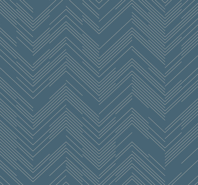 Polished Chevron Blue & Silver Wallpaper with Metallic Geometric Chevron - York MD7224
