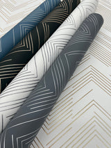 Polished Chevron Blue & Silver Wallpaper with Metallic Geometric Chevron - York MD7224