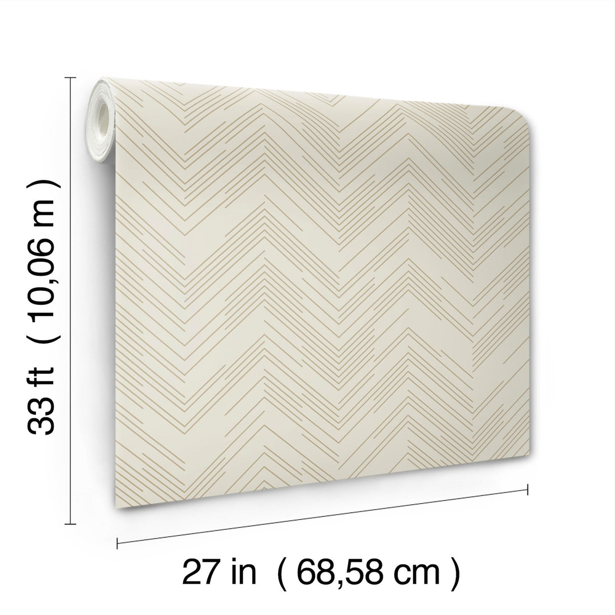 Polished Chevron Cream & Gold Wallpaper with Metallic Chevron Pattern - York MD7225