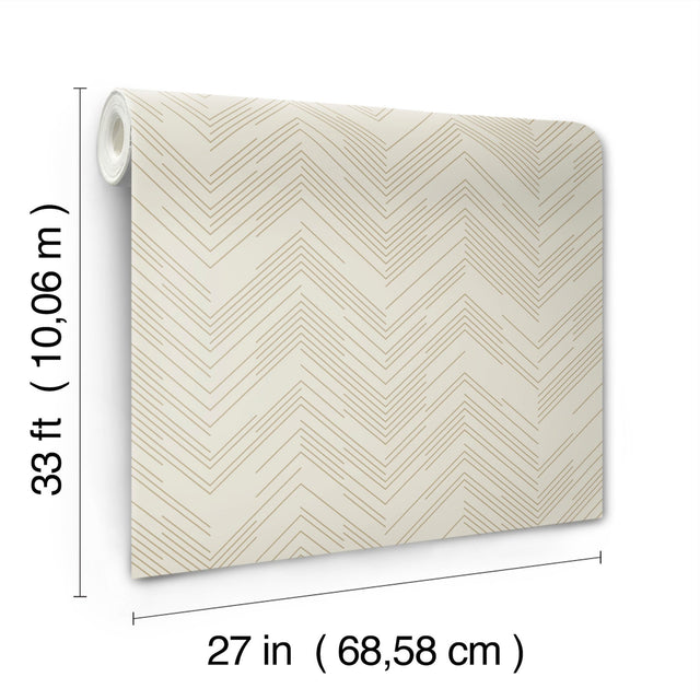 Polished Chevron Cream & Gold Wallpaper with Metallic Chevron Pattern - York MD7225