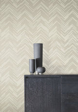 Polished Chevron Cream & Gold Wallpaper with Metallic Chevron Pattern - York MD7225
