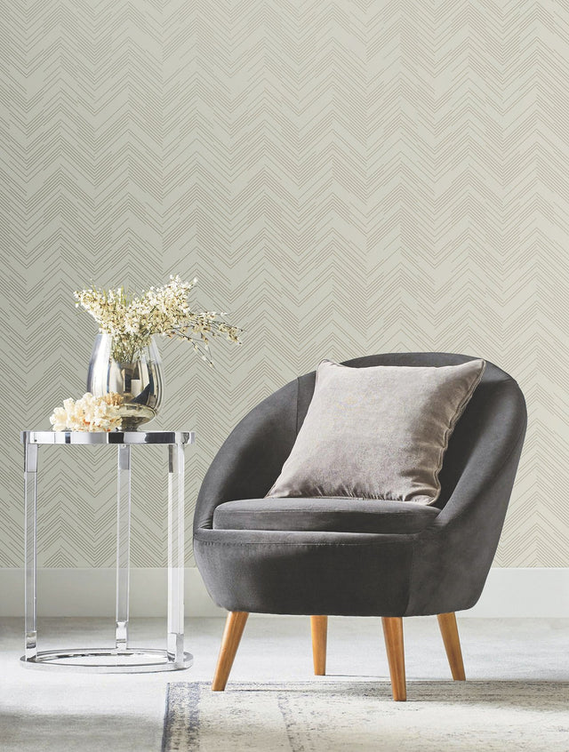 Polished Chevron Cream & Gold Wallpaper with Metallic Chevron Pattern - York MD7225