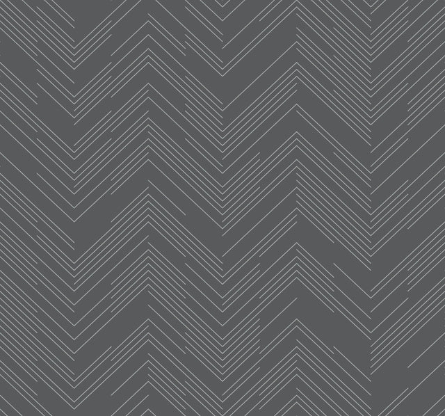 Polished Chevron Charcoal & Silver Wallpaper with Metallic Modern Geometric Chevron - York MD7226