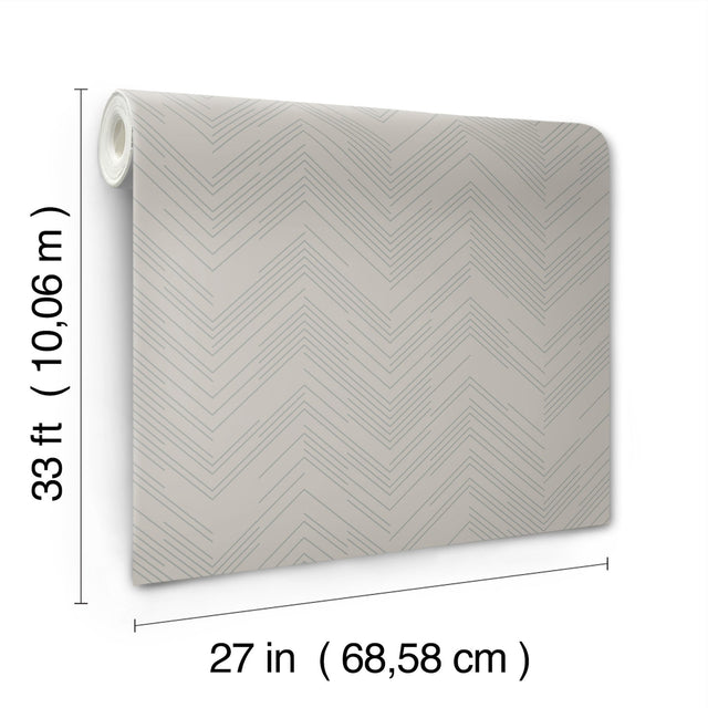 Polished Chevron Taupe & Silver Wallpaper with Metallic Chevron Pattern - York MD7227