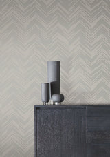 Polished Chevron Taupe & Silver Wallpaper with Metallic Chevron Pattern - York MD7227