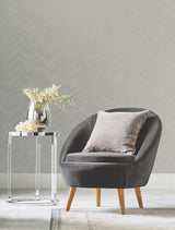Polished Chevron Taupe & Silver Wallpaper with Metallic Chevron Pattern - York MD7227