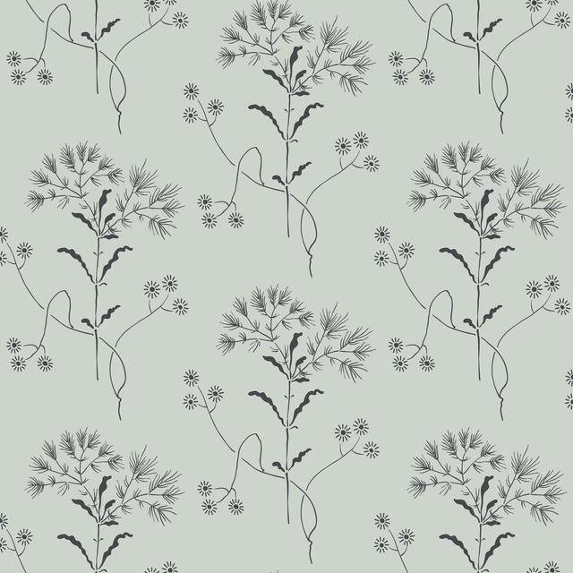 Wedding Band Blue & Black Wallpaper with Delicate Wildflower Pattern - York ME1517