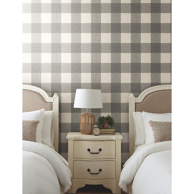 Common Thread Black & White Buffalo Check Prepasted Wallpaper - York ME1520