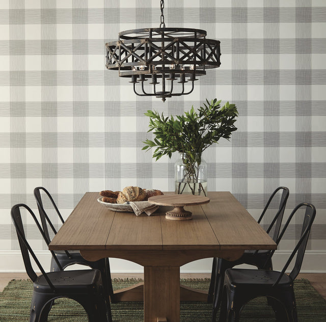 Common Thread Black & White Buffalo Check Prepasted Wallpaper - York ME1520