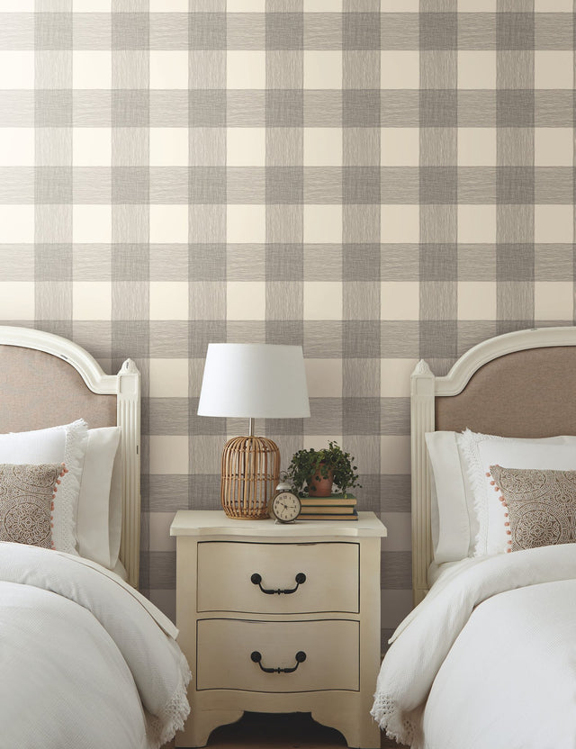 Common Thread Cream & Black Buffalo Check Prepasted Wallpaper - York ME1523