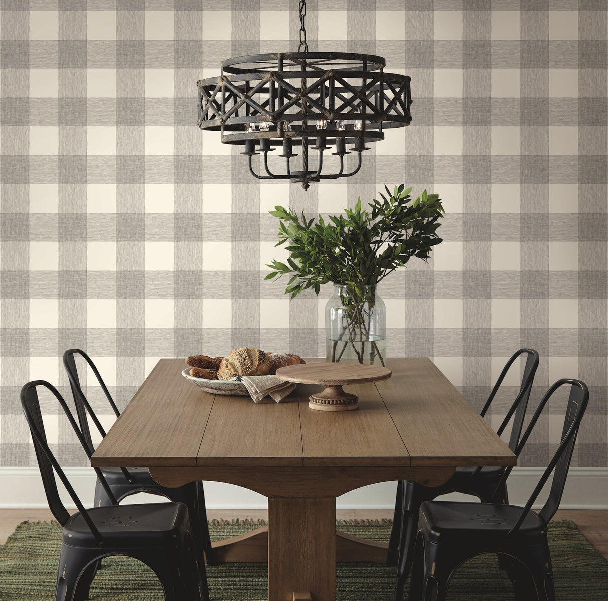 Common Thread Cream & Black Buffalo Check Prepasted Wallpaper - York ME1523