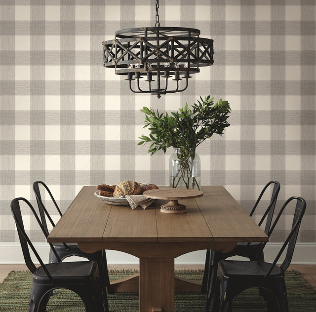 Common Thread Cream & Black Buffalo Check Prepasted Wallpaper - York ME1523