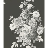 Tea Rose Black & White Wallpaper with Vintage Cabbage Rose Motif - York ME1533