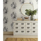 Tea Rose Black & White Wallpaper with Vintage Floral Motif - York ME1534