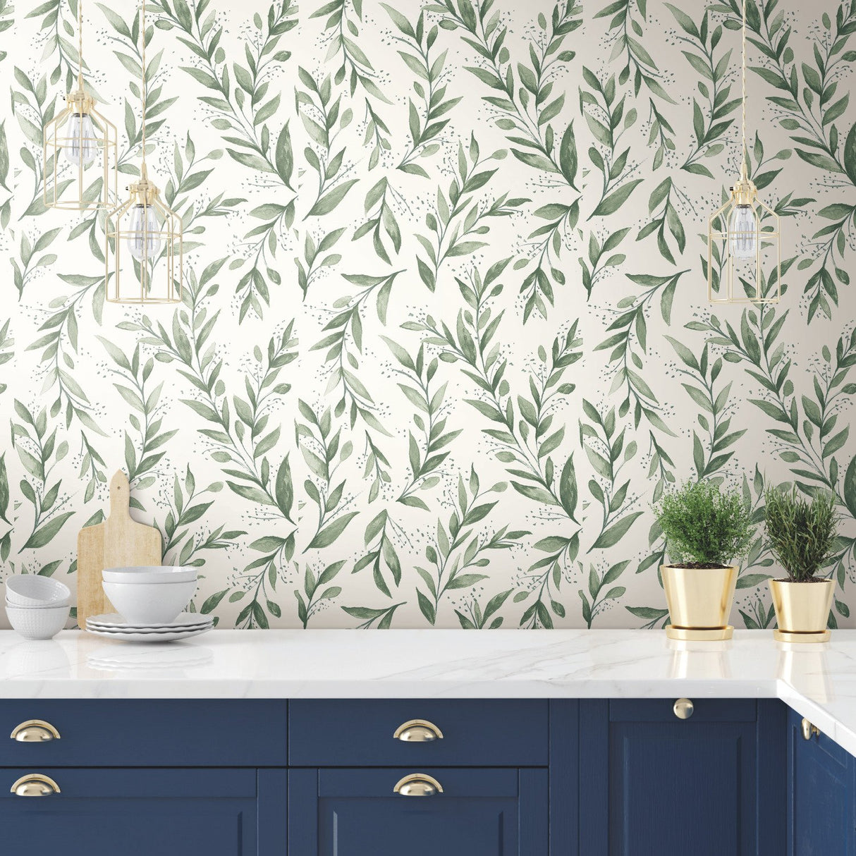 Olive Branch Olive Grove Wallpaper with Botanical Olive Leaf Pattern, Sure Strip Prepasted - York ME1535