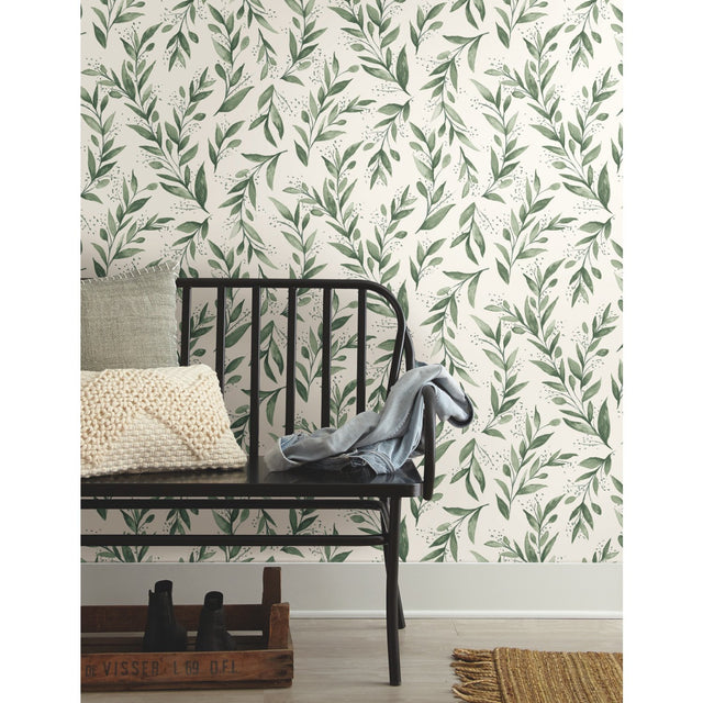 Olive Branch Olive Grove Wallpaper with Botanical Olive Leaf Pattern, Sure Strip Prepasted - York ME1535