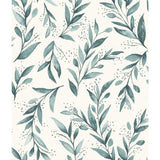 Weekends Olive Branch Teal Wallpaper with Botanical Olive Branch Motif - York ME1536