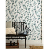 Weekends Olive Branch Teal Wallpaper with Botanical Olive Branch Motif - York ME1536