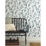 Weekends Olive Branch Teal Wallpaper with Botanical Olive Branch Motif - York ME1536
