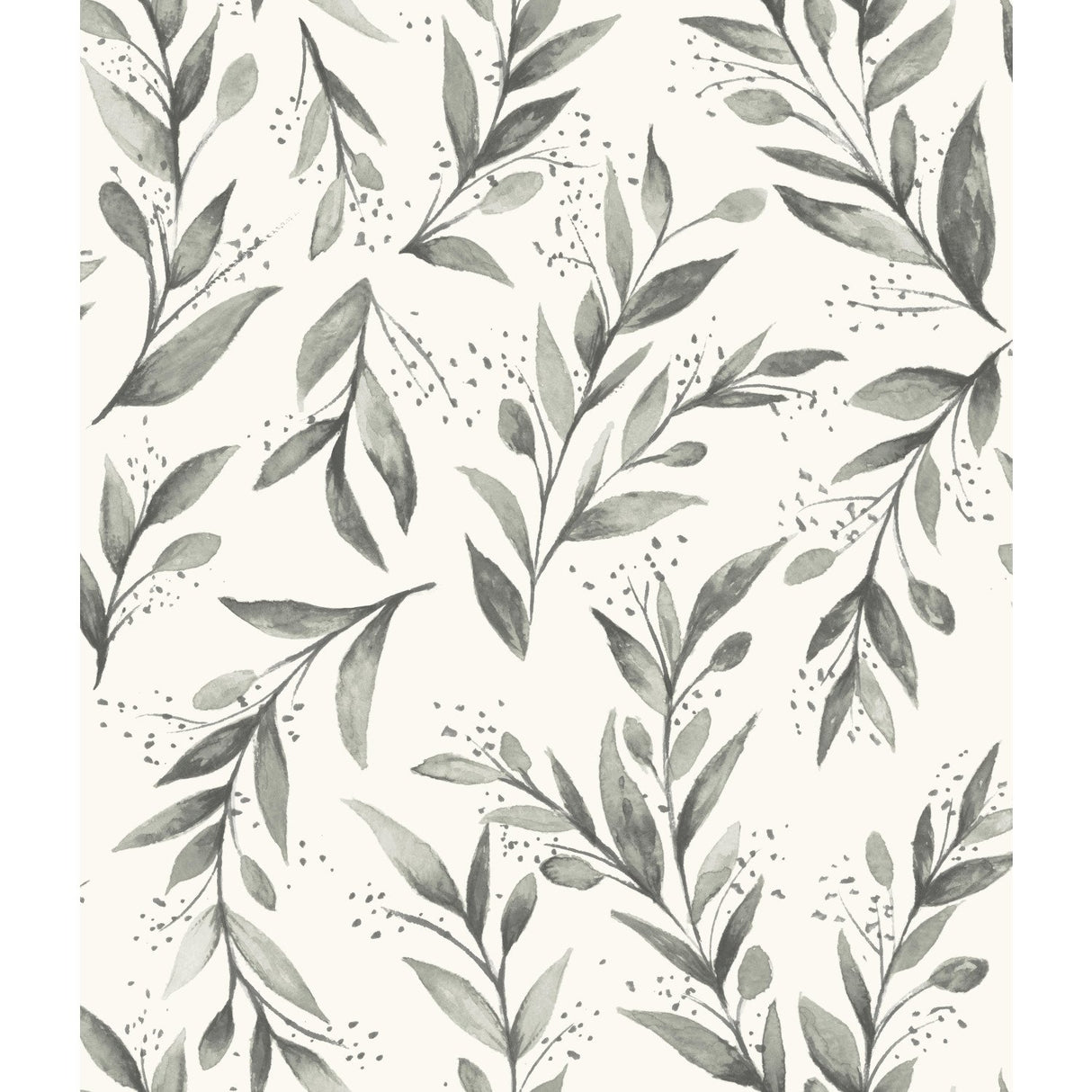 Olive Branch Charcoal Wallpaper with Botanical Olive Leaf Pattern - York ME1537