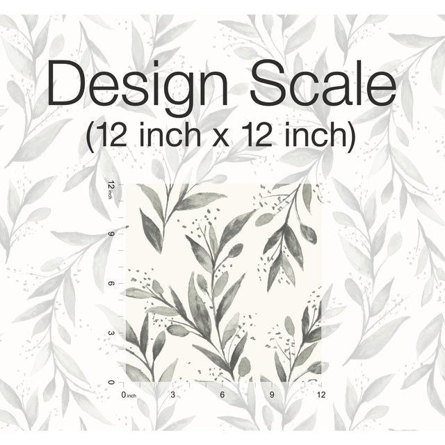 Olive Branch Charcoal Wallpaper with Botanical Olive Leaf Pattern - York ME1537