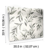 Olive Branch Charcoal Wallpaper with Botanical Olive Leaf Pattern - York ME1537