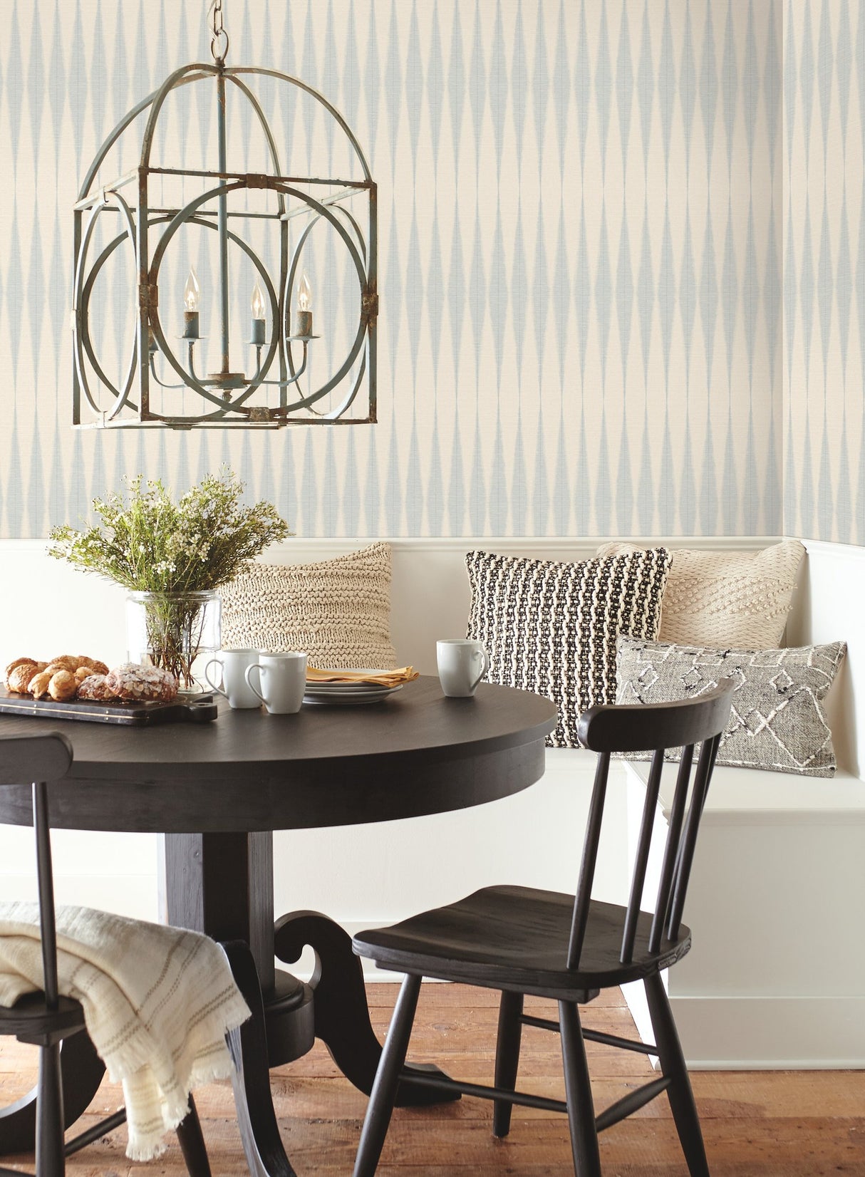 Handloom Baby Blue Wallpaper with Woven Ikat Geometric Motif - York ME1541