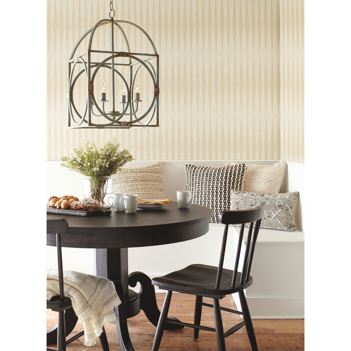 Handloom Beige Wallpaper with Woven Loom Stripe Pattern  Magnolia Home Sure Strip - York ME1543