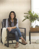Handloom Beige Wallpaper with Woven Loom Stripe Pattern  Magnolia Home Sure Strip - York ME1543