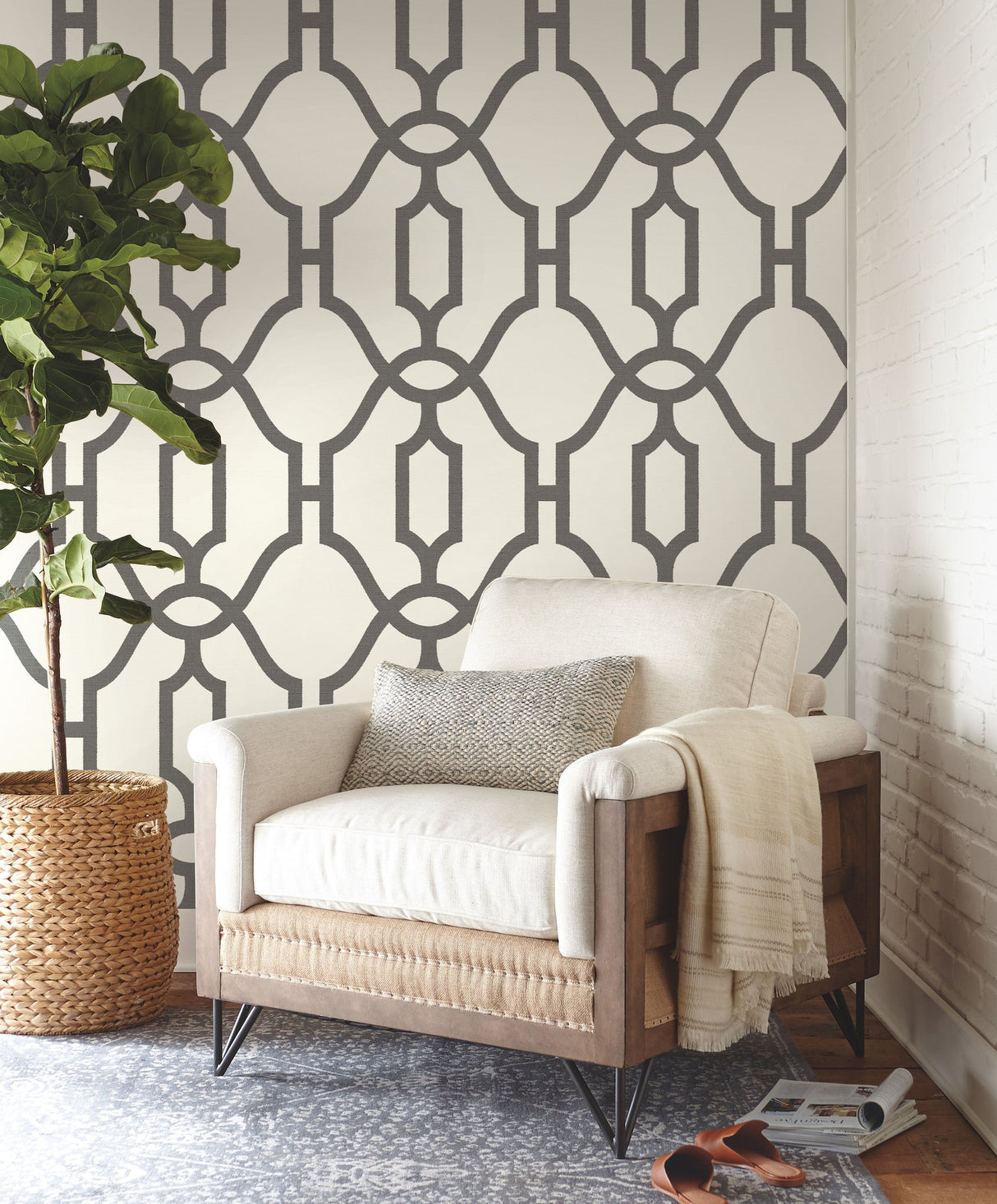 Repurpose Woven Trellis Charcoal Wallpaper with Woven Trellis Geometric - York ME1550