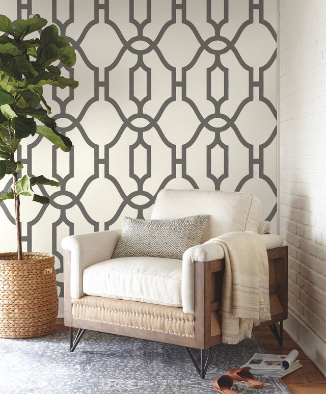 Repurpose Woven Trellis Charcoal Wallpaper with Woven Trellis Geometric - York ME1550