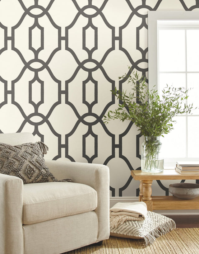 Repurpose Woven Trellis Charcoal Wallpaper with Woven Trellis Geometric - York ME1550