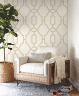 Woven Trellis Beige Wallpaper with Geometric Trellis Pattern, Sure Strip Prepasted - York ME1554