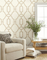 Woven Trellis Beige Wallpaper with Geometric Trellis Pattern, Sure Strip Prepasted - York ME1554
