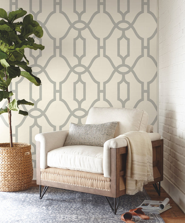 Woven Trellis Quarry Grey Wallpaper with Overscale Geometric Trellis Pattern - York ME1555