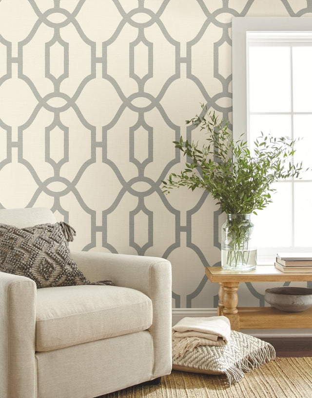 Woven Trellis Quarry Grey Wallpaper with Overscale Geometric Trellis Pattern - York ME1555
