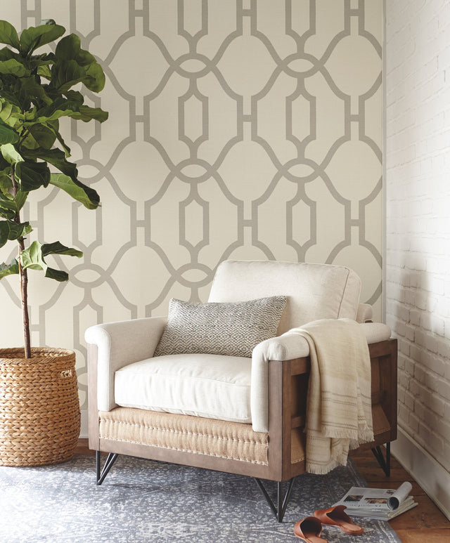 Woven Trellis Quarry Grey Wallpaper with Overscale Geometric Trellis Pattern - York ME1555