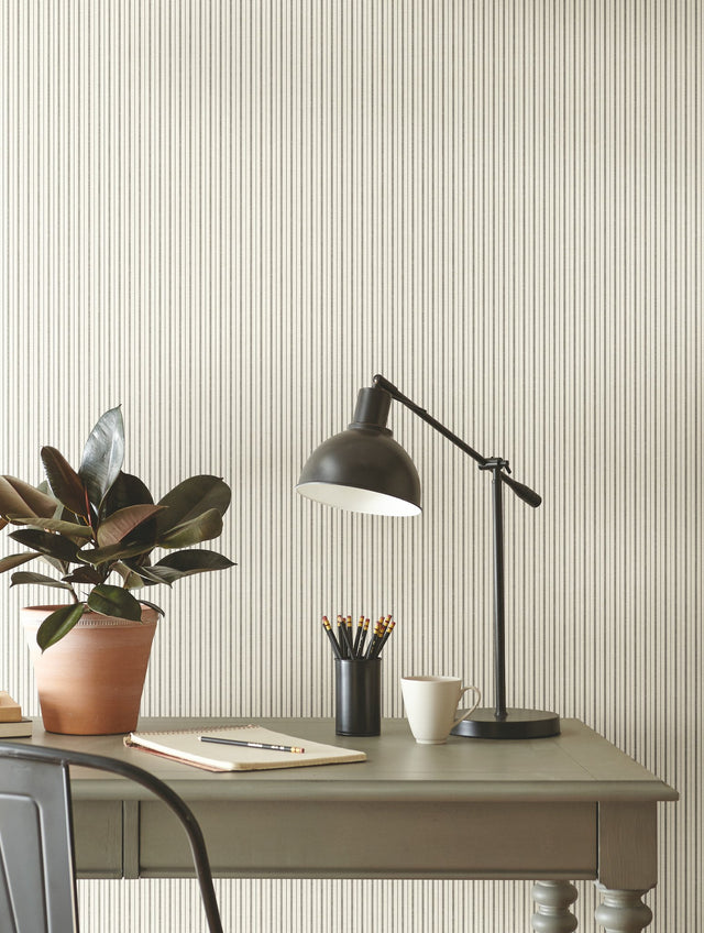 French Ticking Charcoal & Black Wallpaper with Striped Pattern - York ME1561