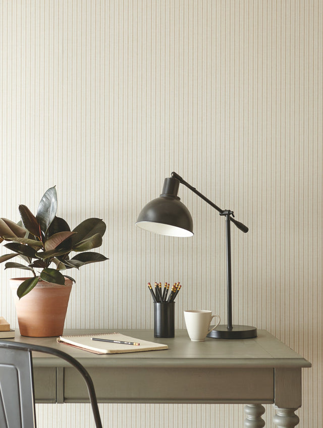 French Ticking Cream Wallpaper with Striped Pattern, Sure Strip Prepasted - York ME1563