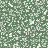 Fox & Hare Forest Green Wallpaper with Woodland Animal Motif - York ME1573