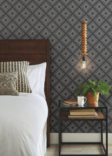 Diamond Sketch White & Black Geometric Prepasted Wallpaper - York ME1576