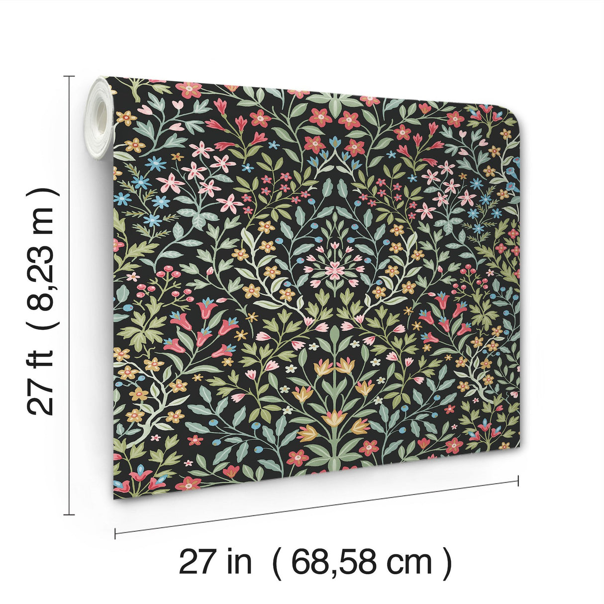 Garden Terrace Black & Multicolor Wallpaper with Botanical Modern Motif - York MF4721