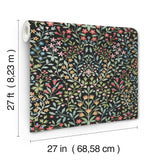 Garden Terrace Black & Multicolor Wallpaper with Botanical Modern Motif - York MF4721