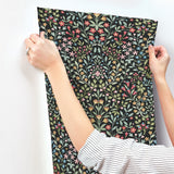 Garden Terrace Black & Multicolor Wallpaper with Botanical Modern Motif - York MF4721