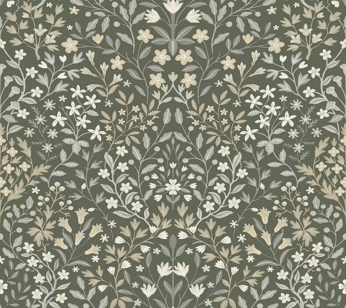 Garden Terrace Olive Wallpaper with Botanical Modern Motif - York MF4722