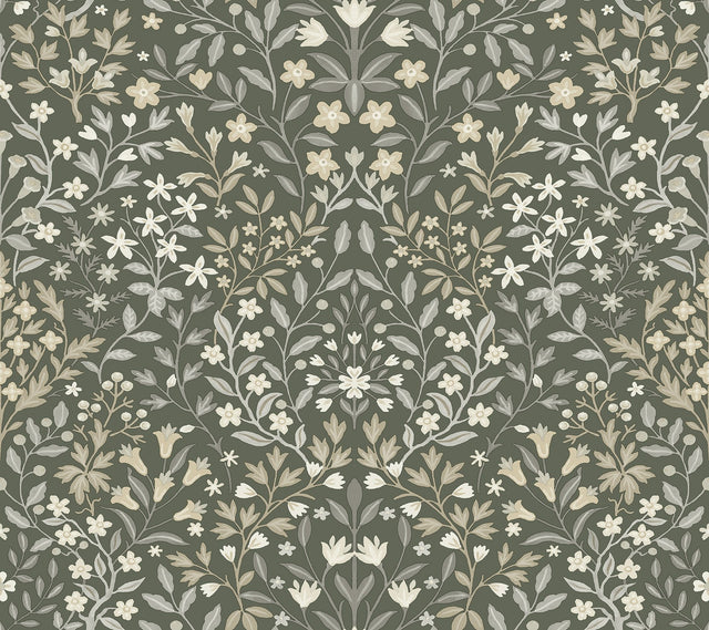 Garden Terrace Olive Wallpaper with Botanical Modern Motif - York MF4722