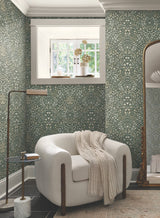 Garden Terrace Olive Wallpaper with Botanical Modern Motif - York MF4722