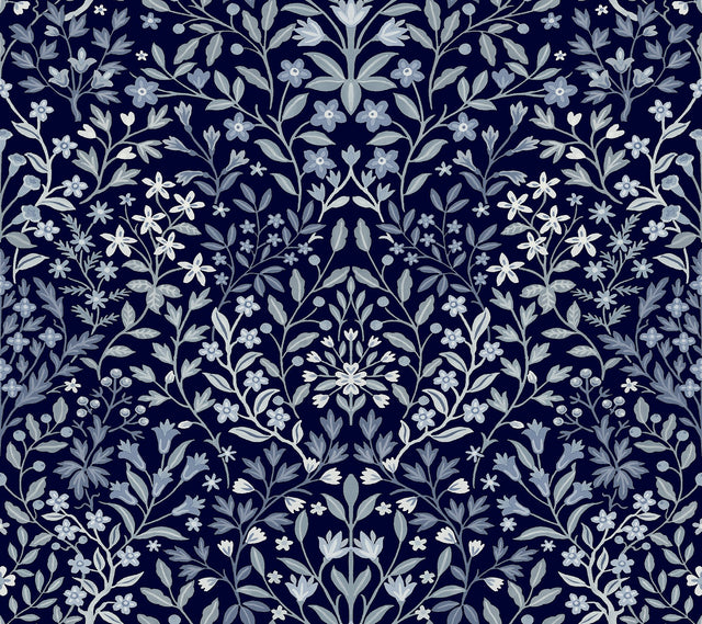 Garden Terrace Blue Wallpaper with Botanical Modern Motif - York MF4723
