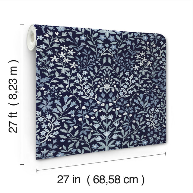Garden Terrace Blue Wallpaper with Botanical Modern Motif - York MF4723